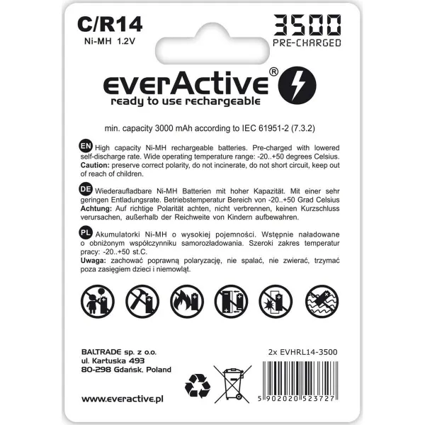 Baterijas EverActive R14/C 1,2 V