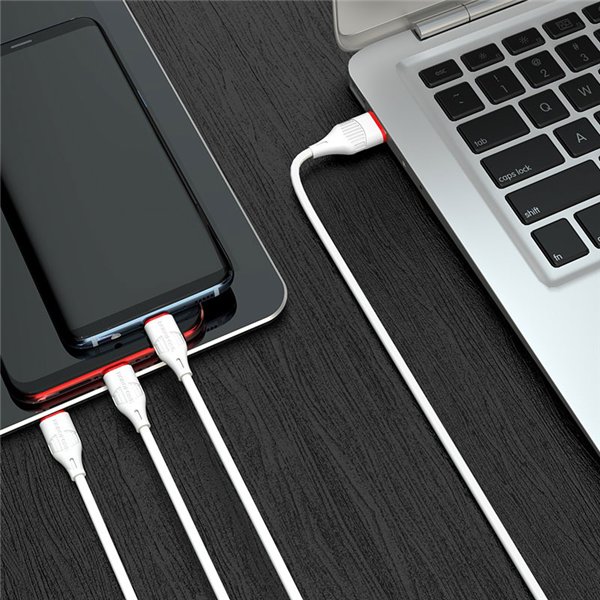 USB cable Borofone BX17 3in1 microUSB-Lightning-Type-C white