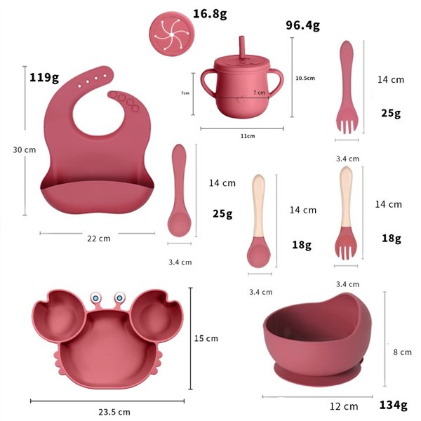Children's silicone tableware set Reach Crab-9, pink