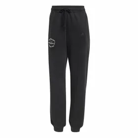 Garās sporta bikses Adidas Signature Graphic Print Fleece Loose Melns Dāma