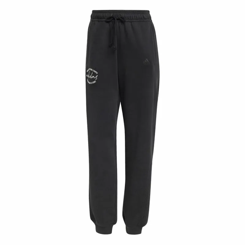 Garās sporta bikses Adidas Signature Graphic Print Fleece Loose Melns Dāma