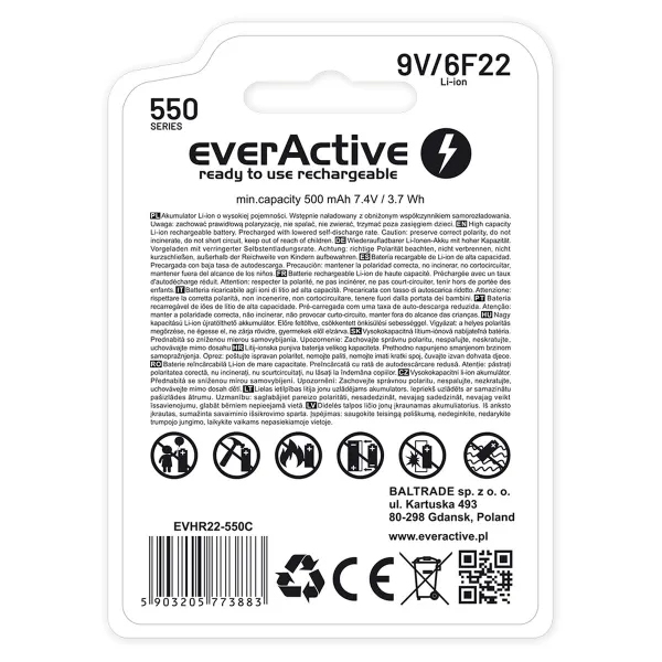 Laetavad Akud EverActive EVHR22-550C 9 V
