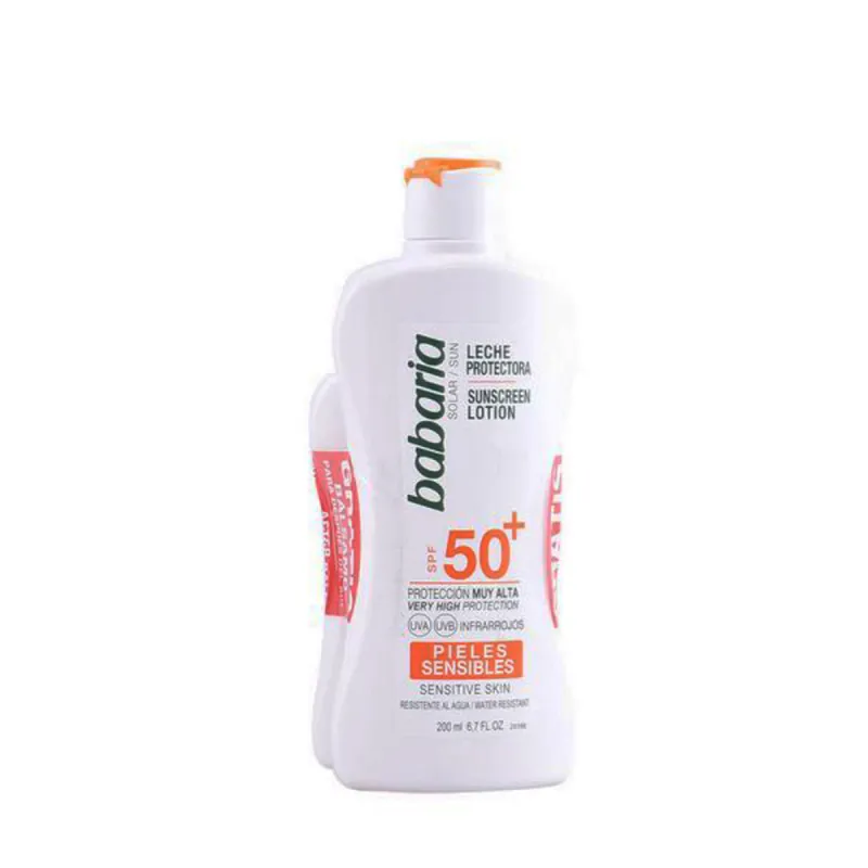 Pret sauli aizsargājošs komplekts Babaria Solar Piel Sensible Leche Spf 50 Spf 50+ 2 Daudzums