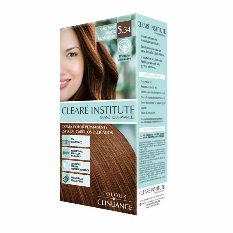 Nuolatinės spalvos dažymo kremas Clearé Institute Colour Clinuance Nº 5.34-castaño claro luminoso
