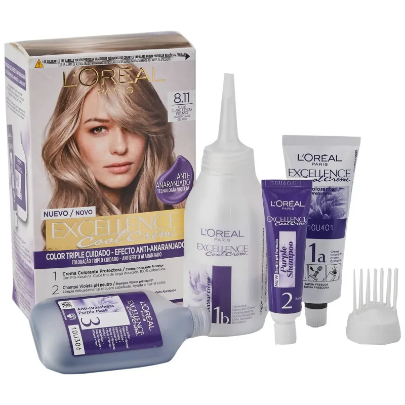 Permanents Krāsojošs Krēms L'Oreal Make Up Excellence Gaiši Pelēcīgi Blonds 8,11 Nº 8,11-Rubio Claro Ceniza 192 ml