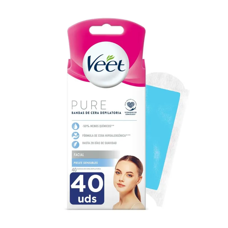 Näokarvade eemaldusribad Veet Bandas De Cera Pure Tundlik nahk (40 Ühikut)