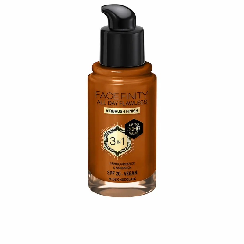 Grima Bāzes Krēms Max Factor Face Finity All Day Flawless Nº N102 Chocolate N102-Chocolate Spf 20 30 ml 3-vienā