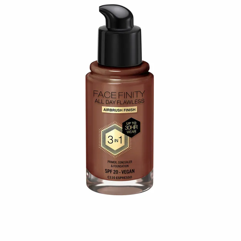Kremas-makiažo pagrindas Max Factor Face Finity All Day Flawless Nº C110 Espresso C110-Espresso Spf 20 30 ml 3 viename