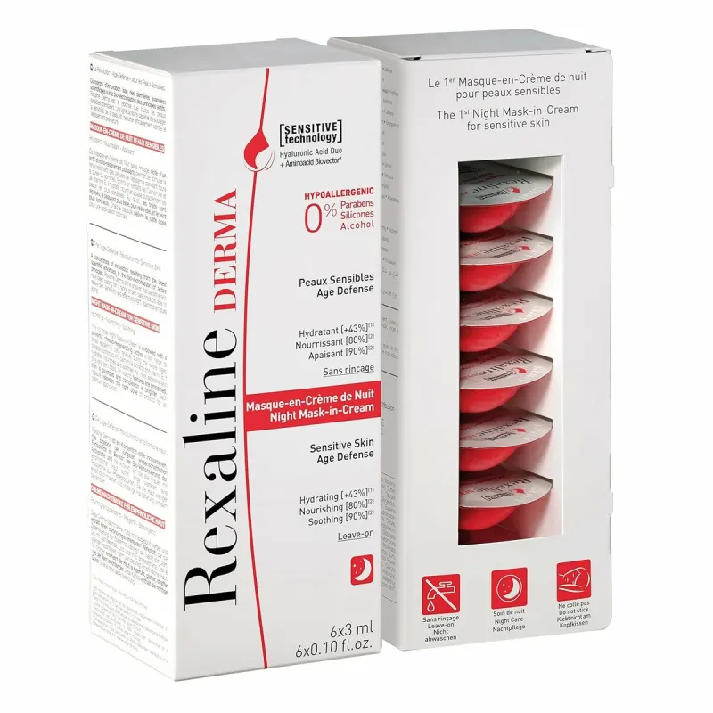 Drėkinanti kaukė nakčiai Rexaline Derma 3 ml 75 ml 3 ml x 6 Jautri oda