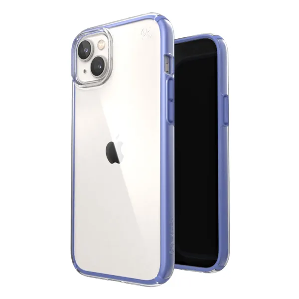 Speck Presidio Perfect-Clear with Impact Geometry - iPhone 15 Plus / 14 Plus Case with MICROBAN Coating (Clear / Grounded Purple