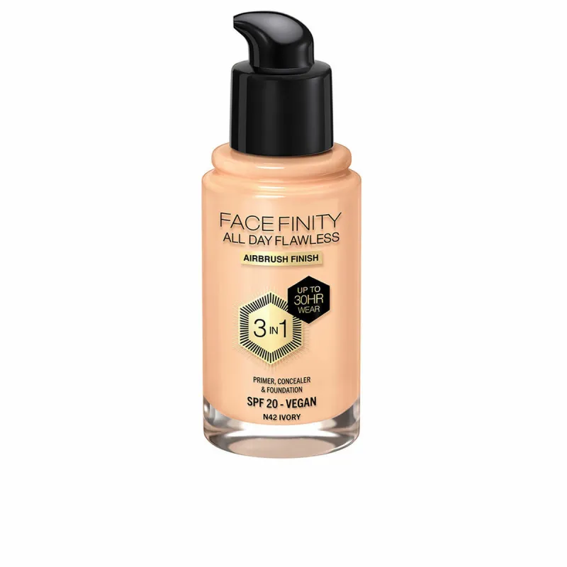 Kremas-makiažo pagrindas Max Factor Face Finity All Day Flawless Nº N42 Ivory N42-Ivory Spf 20 30 ml 3 viename