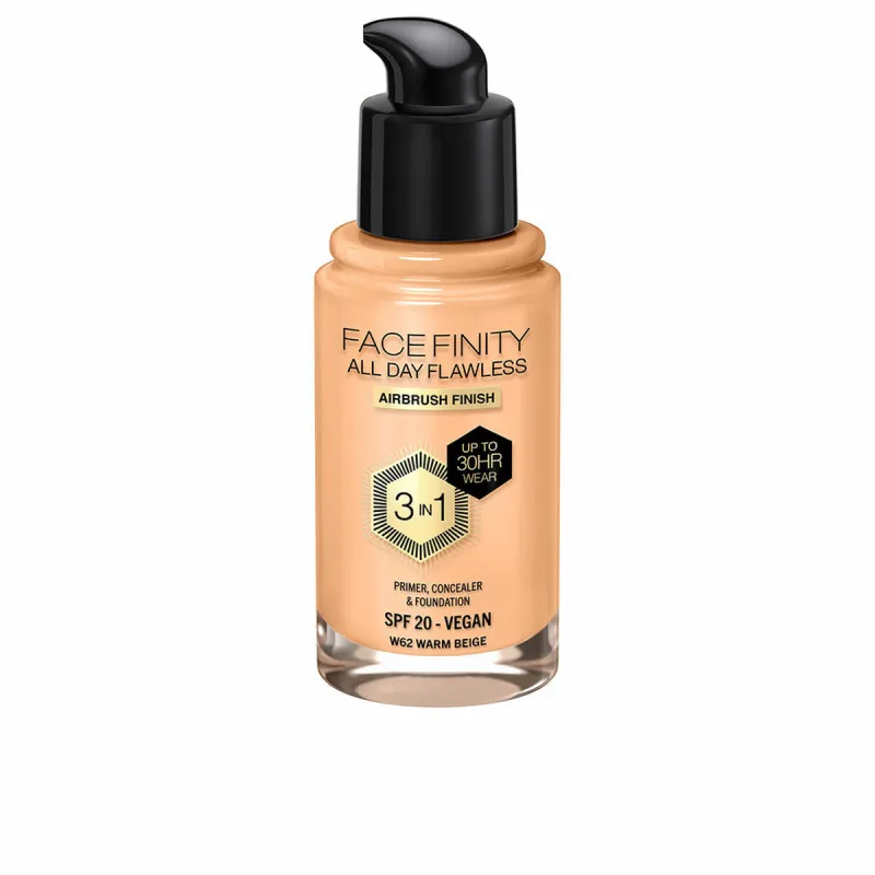 Kremas-makiažo pagrindas Max Factor Face Finity All Day Flawless Nº W62 Warm beige W62-Warm Beige Spf 20 30 ml 3 viename