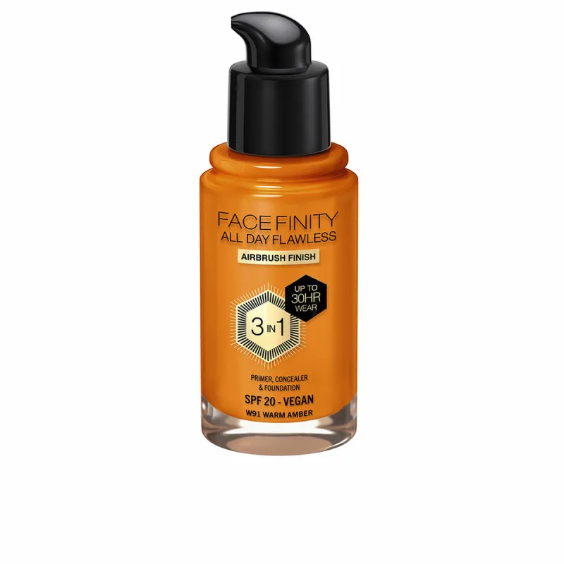 Crème Make-up Base Max Factor Face Finity All Day Flawless Nº W91 Warm amber W91-Warm Amber Spf 20 30 ml 3-in-1