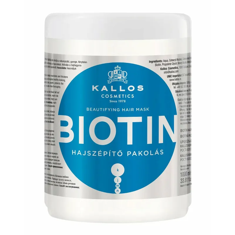 Spēcinoša Matu Maska Kallos Cosmetics Biotin 1 L