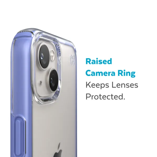 Speck Presidio Perfect-Clear with Impact Geometry - iPhone 15 Plus / 14 Plus Case with MICROBAN Coating (Clear / Grounded Purple
