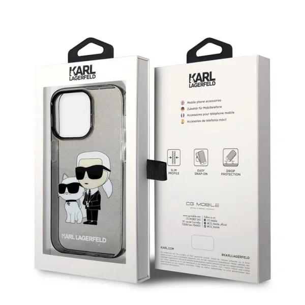 Karl Lagerfeld IML Glitter NFT Karl & Choupette - Case for iPhone 14 Pro (Black)