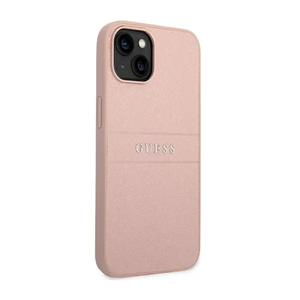 Guess Saffiano Metal Logo Stripes - Case for iPhone 14 Plus (Pink)