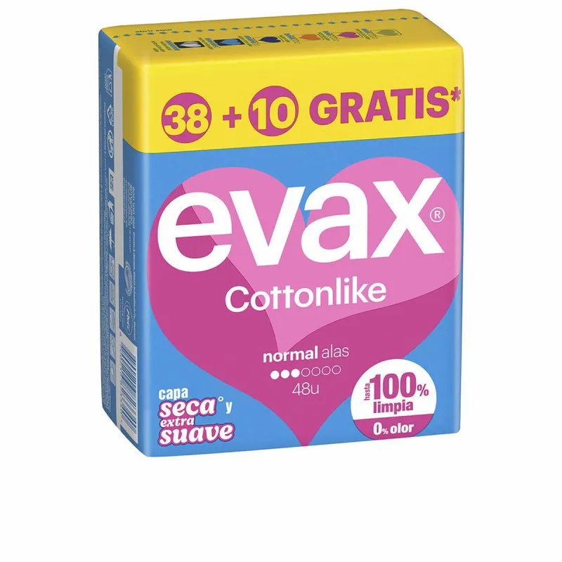 Parastie Sanitārie Ieliktnīši Ar Spārniņiem Evax COTTONLIKE 48 gb.