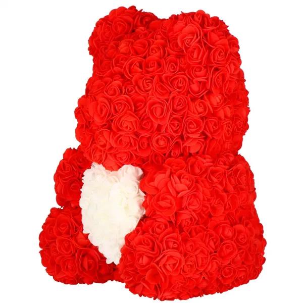 Rožu lācītis Springos HA7225 sarkanā krāsā ar baltu sirdi un dāvanu kastīti, 36 cm