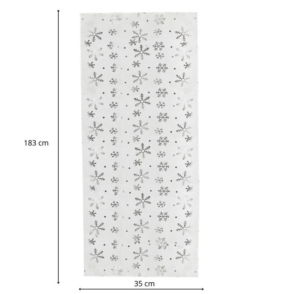 Joulupöytäliina Springos CA1220, 183x35 cm, valkoinen, lumihiutalekuvio
