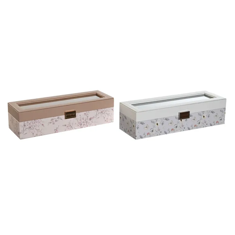 Dėžutė laikrodžiams DKD Home Decor Mėlyna Šviesiai rožinis Stiklas 33 x 11 x 9 cm (2 vnt.)