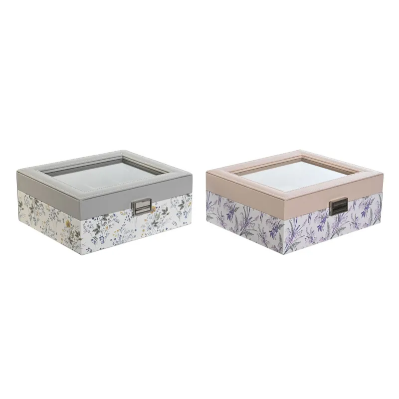 Pulksteņu kaste DKD Home Decor Balts Pelēks Ceriņš Gaiši Rozā PVC Stikls 22,5 x 19,5 x 9,5 cm (2 gb.)