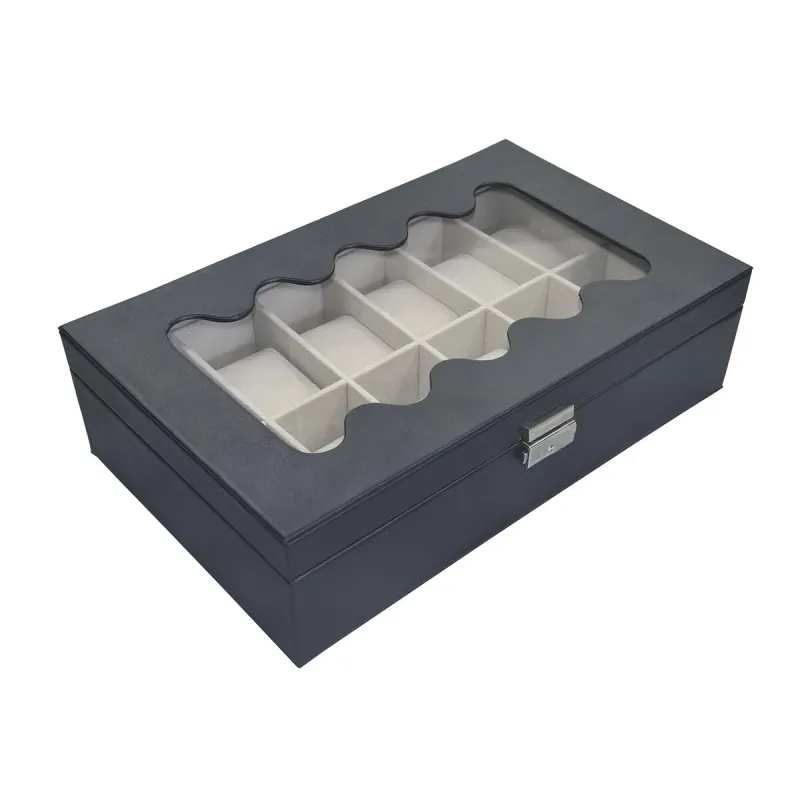 Dėžutė laikrodžiams Versa Juoda Poliuretanas Popierius Veidrodis Medžio MDF 20 x 8,5 x 32,5 cm