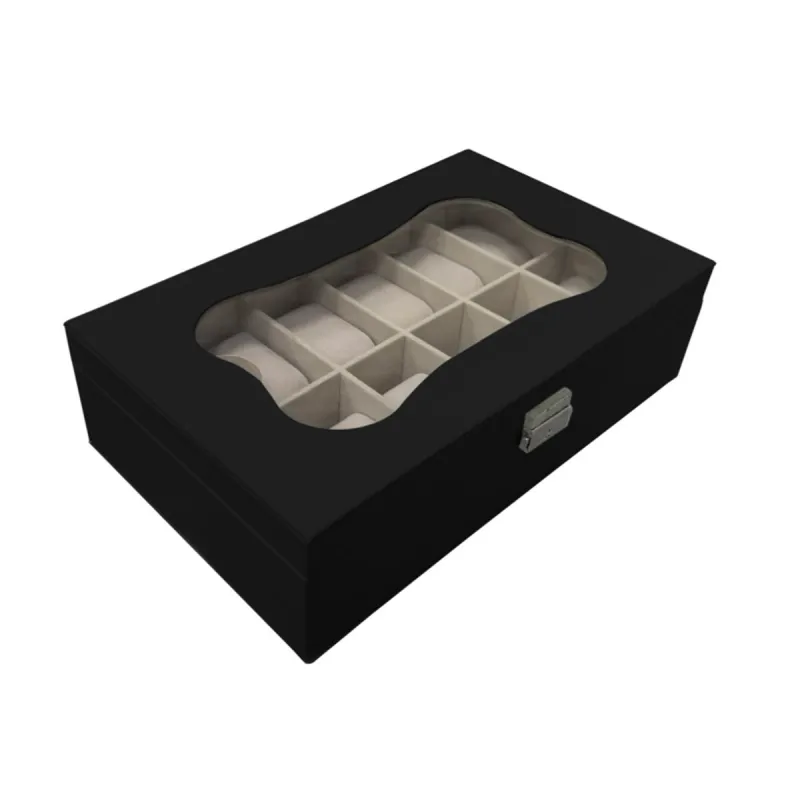 Dėžutė laikrodžiams Versa Juoda Poliuretanas Popierius Veidrodis Medžio MDF 20 x 8,5 x 32,5 cm