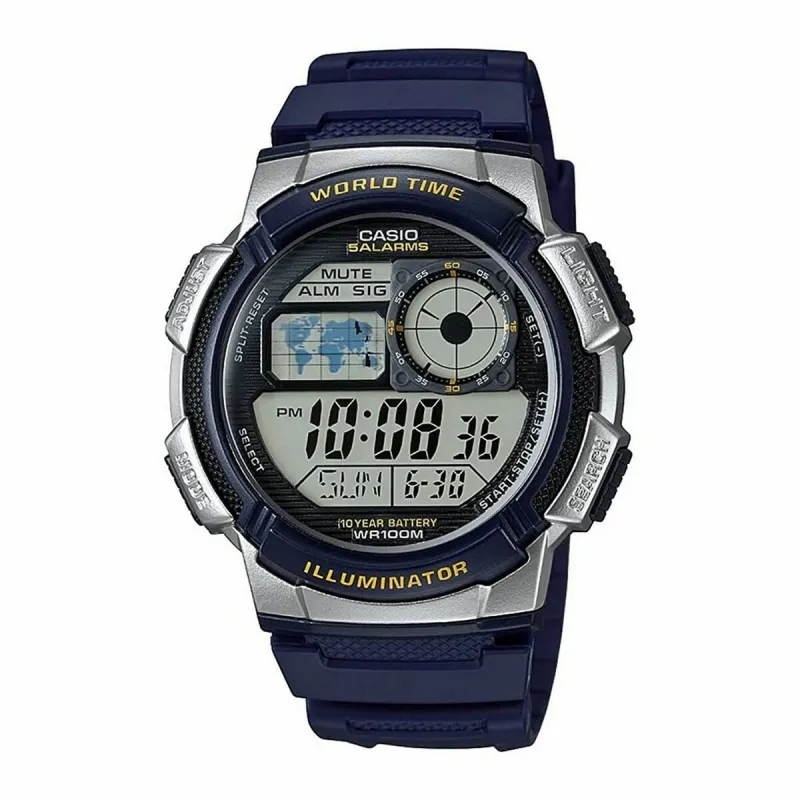 Laikrodis vyrams Casio WORLD TIME ILLUMINATOR - 5 ALARMS, 10 YEAR BATTERY Juoda Pilka (Ø 40 mm) (Ø 43 mm)