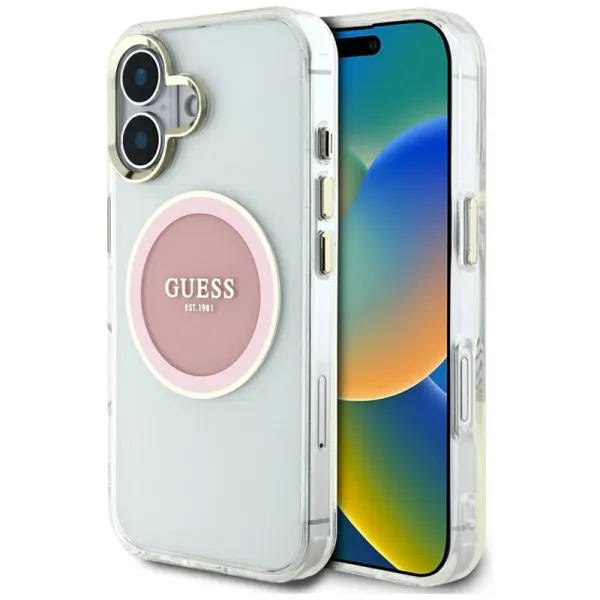 Guess IML Metal Colored Circle Classic Logo MagSafe - Case for iPhone 16 (pink)