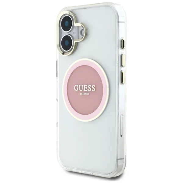 Guess IML Metal Colored Circle Classic Logo MagSafe - Case for iPhone 16 (pink)