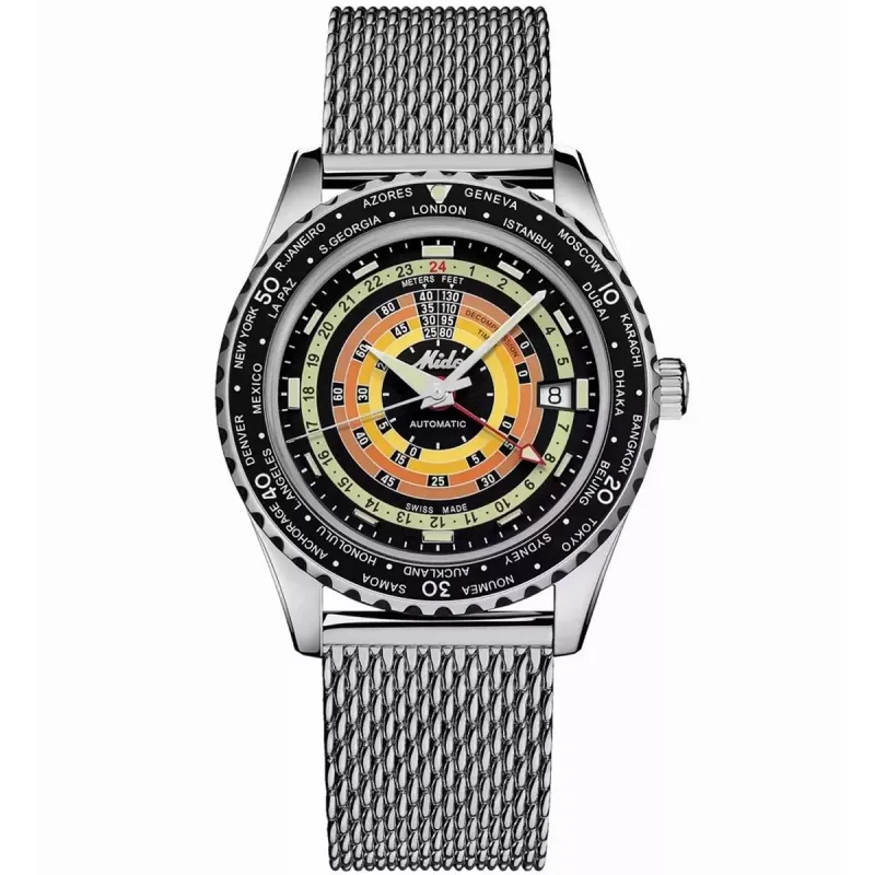 Naisten rannekellot Mido OCEAN STAR DECOMPRESSION WORLDTIMER Hopeinen