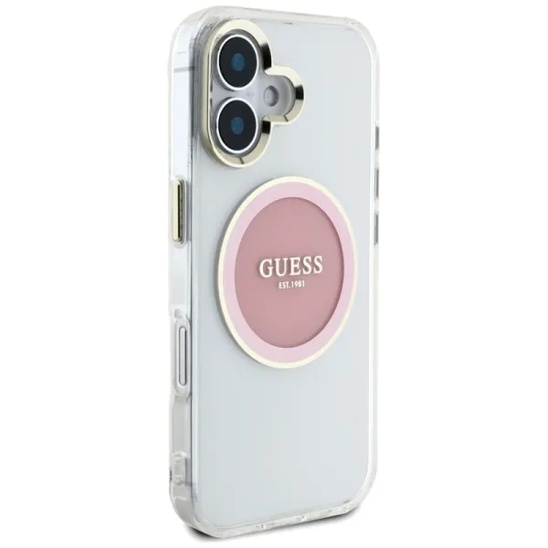 Guess IML Metal Colored Circle Classic Logo MagSafe - Case for iPhone 16 (pink)