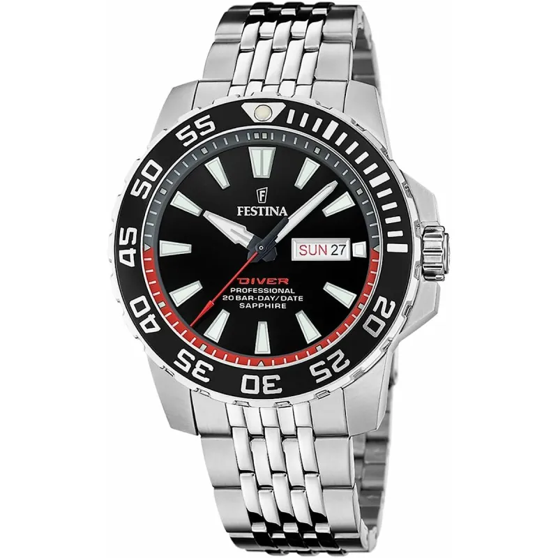 Vīriešu Pulkstenis Festina F20661/3 Melns Sudrabains