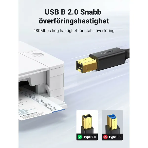 USB 2.0 A-USB B Kaabel Ugreen 10351 Must 3 m