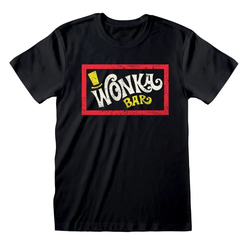 Uniseksiniai marškinėliai su trumpomis rankovėmis Willy Wonka Wonka Bar Juoda
