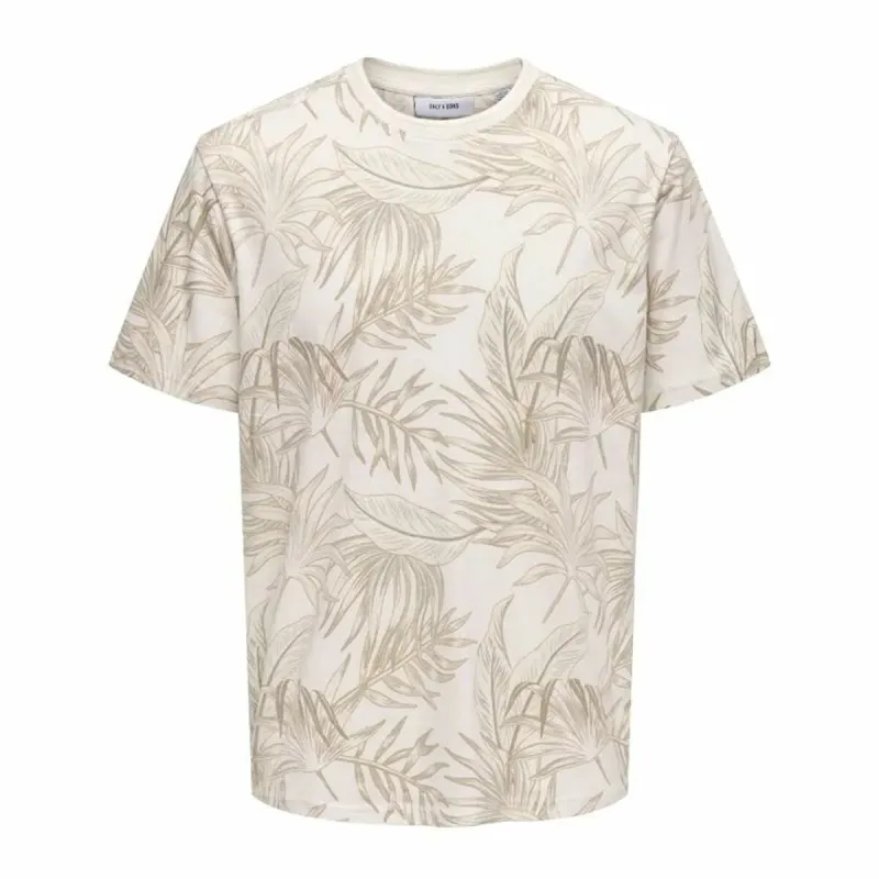Футболка с коротким рукавом мужская Only & Sons Onskash Reg Leaf Aop Бежевый