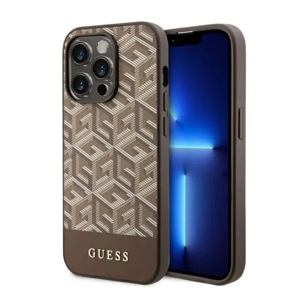 Guess GCube Stripes MagSafe - Case for iPhone 14 Pro Max (Brown)