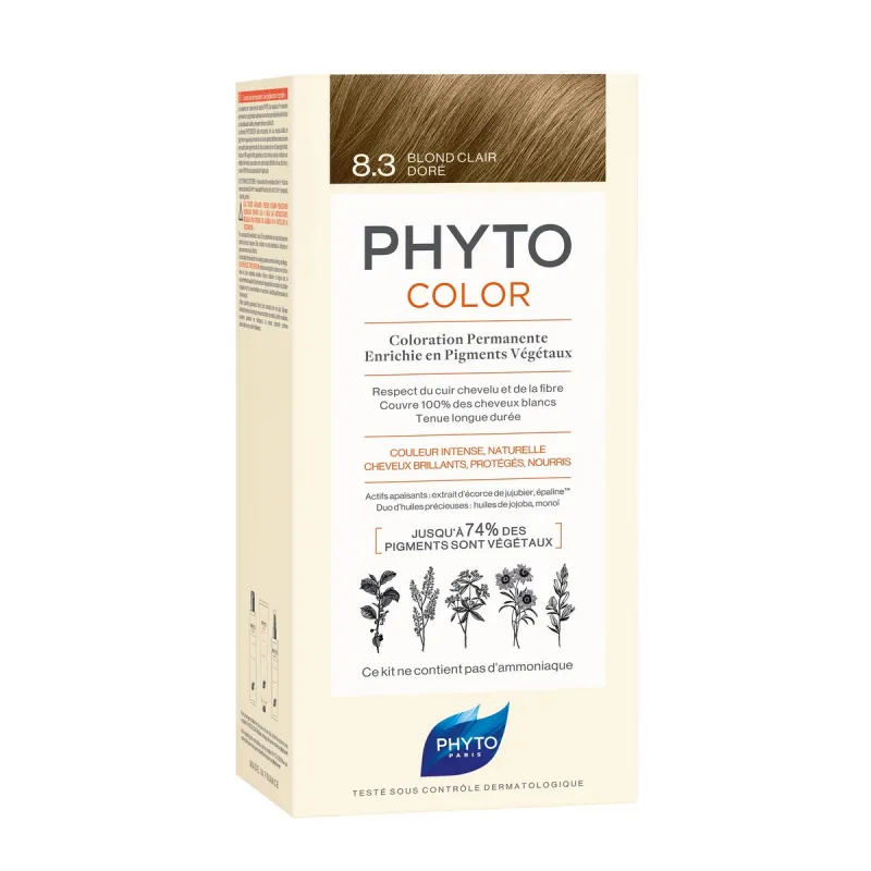 Nuolatinės spalvos dažymo Phyto Paris Color 8.3-light golden blonde Nº 8.3-Light Golden Blonde Nº 8.3-Rubio Claro Dorado 3 Dalys