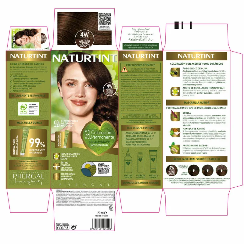Pysyvä väriaine Naturtint NATURTINT COLORACIÓN 4W-Castaño Oscuro Radiante 170 ml