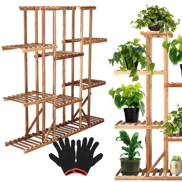 Puinen kukkateline Springos 119 cm kukkateline 9 hyllyllä