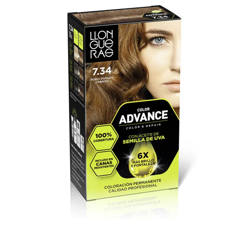 Nuolatinės spalvos dažymo Llongueras COLOR ADVANCE Nº 7,34-Rubio Dorado Cobrizo