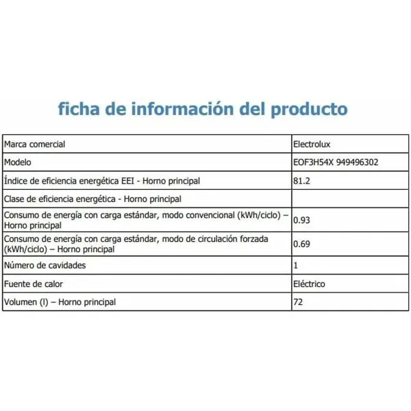 Ahi Electrolux EOF3H54X 2700 W 72 L