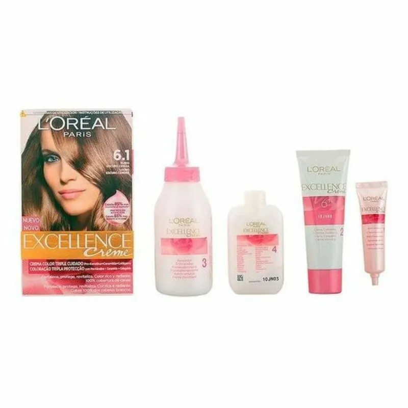 Ilgalaikiai dažai L'Oreal Make Up Excellence Tamsi pelenų blondinė Nº 6,1 Rubio Oscuro Ceniza Nº 6,1-Rubio Oscuro Ceniza 192 ml