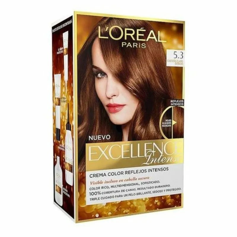 Noturīga Krāsa L'Oreal Make Up Excellence Gaiši Zeltaini Brūns Nº 5,3 Castano Claro Dorado Nº 5,3-Castano Claro Dorado (1 gb.)