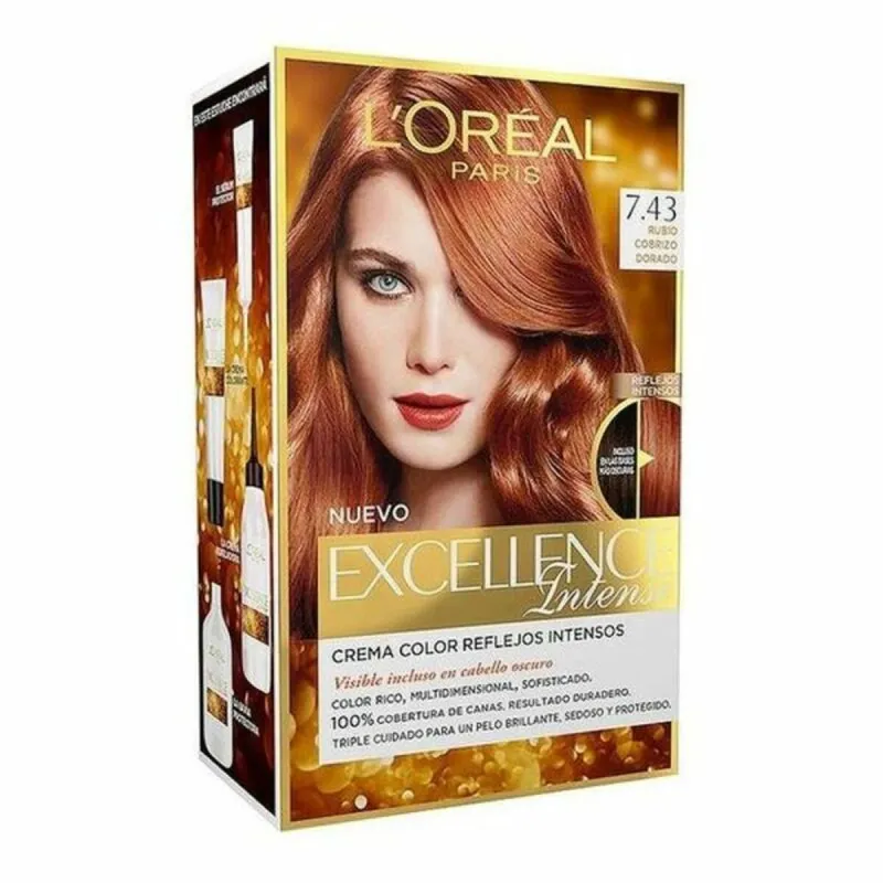Ilgalaikiai dažai L'Oreal Make Up EXCELLENCE Auksinio vario raudona Nº 7,43 Rubio Cobrizo Dorado (1 vnt.)