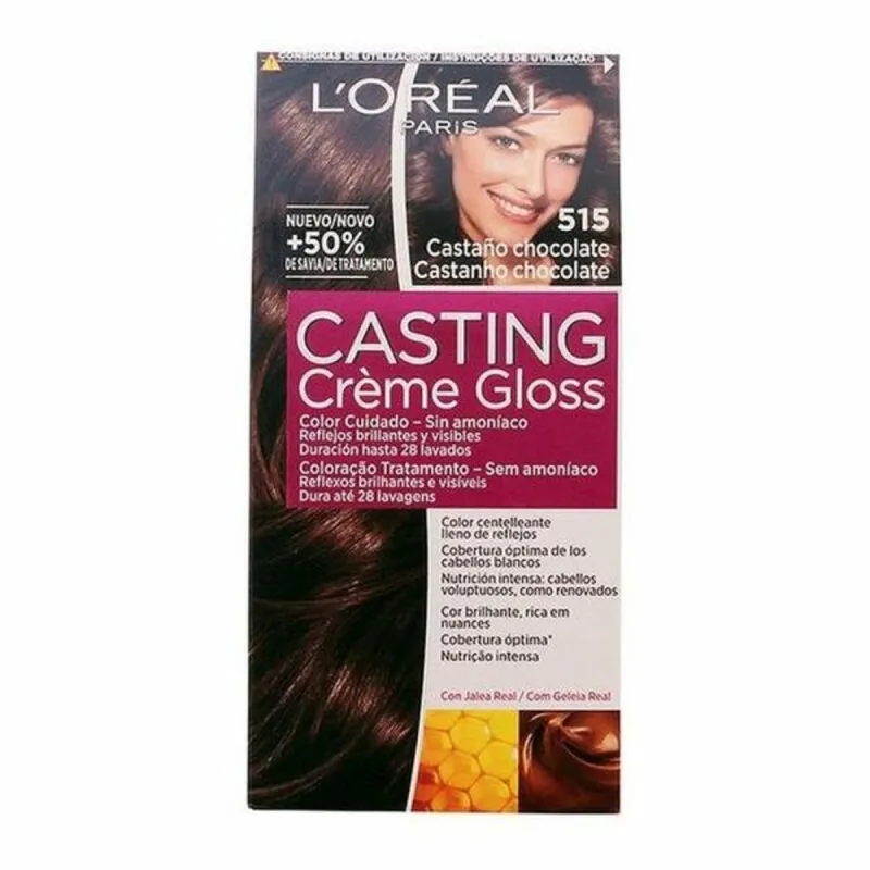 Dažai be amoniako L'Oreal Make Up Casting Creme Gloss Šolokadinė kaštoninė Nº 515-Chocolate Helado 180 ml