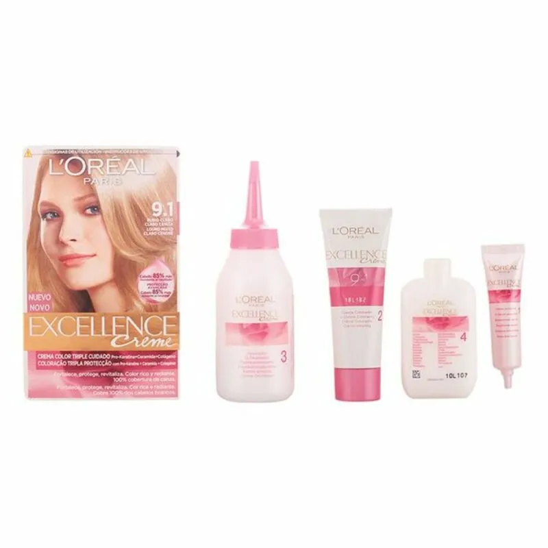 Ilgalaikiai dažai L'Oreal Make Up Excellence Nº 9,1 Rubio Claro Claro Ceniza Nº 9,1-Rubio Claro Claro Ceniza 192 ml