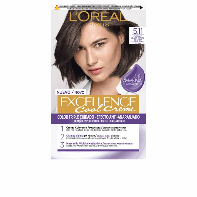 Nuolatinės spalvos dažymo kremas L'Oreal Make Up Excellence Cool 5.11-castaño claro ceniza intenso Nº 5.11-Castano Claro Ceniza 