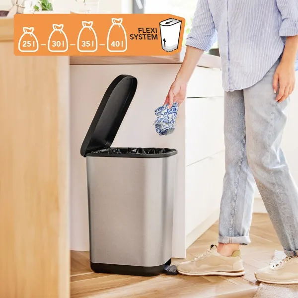 Waste bin Rotho Ribo Silver Silver Plastic 35 L